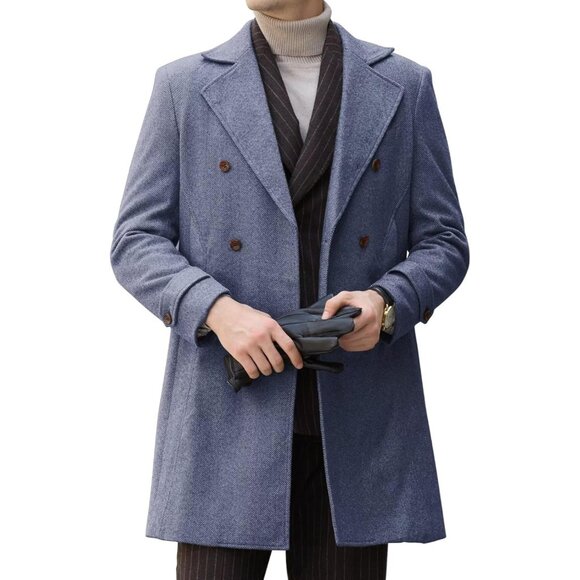 Winter Jacket Trench Coats for Men Warm  Men's Double Breasted Overcoat - Picture 1 of 7